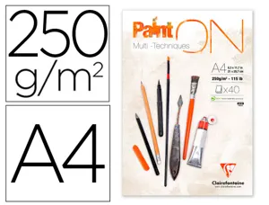 Bloc de dessin encolle clairefontaine paint'on.      papier multi technique 250g   extra blanc.  format a4 21 x — Non classé