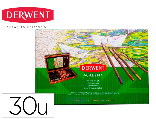 Coffret en bois oz international 350x230x60 mm   assortiment 30 crayons        couleur academy et — Non classé