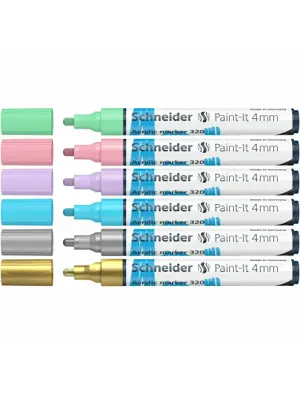 Marqueur acrylique schneider paint it 320 4mm pochette de  6 couleurs assorties (or,     bleu pastel, rose pastel, — Non…