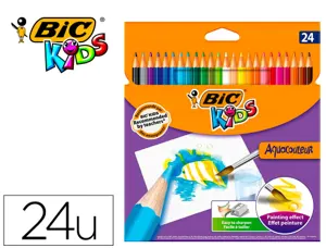 Crayon de couleur bic aquacouleur - corps hexagonal en bois 24 couleurs vives — Non classé