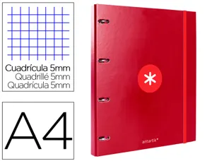 Classeur antartik 4 anneaux ronds 25mm a4 carton remborde feuillets mobiles 5x5         framboise — Non classé