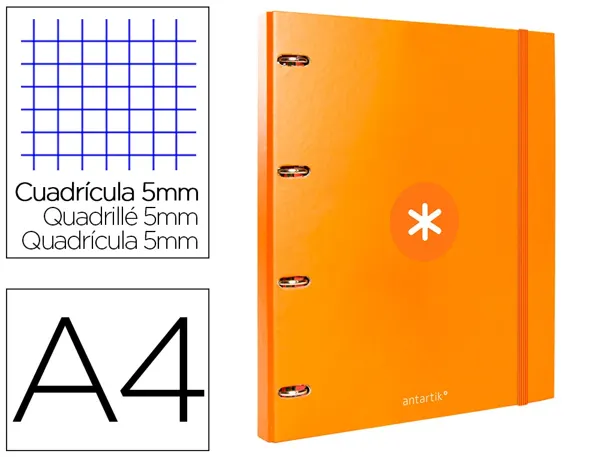 Classeur antartik 4 anneaux ronds 25mm a4 carton remborde feuillets mobiles 5x5 jaune   moutarde — Non classé
