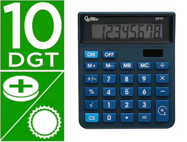 Calculatrice de bureau liderpapel xf17 8 chiffres solaire et piles 127x105x24 mm coloris bleu — Non classé