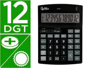 Calculatrice de bureau liderpapel xf29 12 chiffres   taxes solaire et piles        coloris noir 190x140x30 mm — Non classé