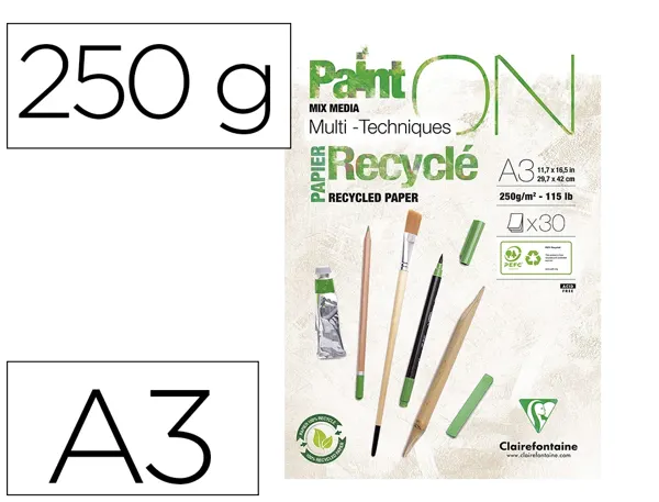 Bloc clairefontaine painton recycle a3 30f blanc 250g — Non classé