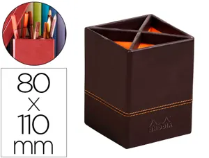 Pot   crayons rhodiarama quatre compartiments en simil cuir noir velout   8x8x11cm — Non classé