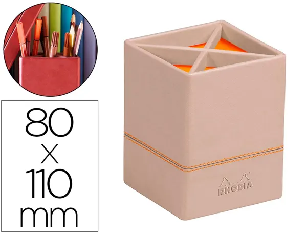Pot   crayons rhodiarama quatre compartiments en simil cuir taupe velout  8x8x11cm — Non classé