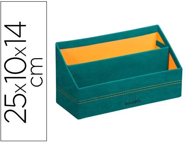 Porte-courrier rhodiarama 2 compartiments en simil cuir paon velout 25x10x14cm — Non classé