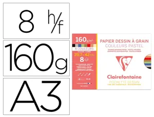 Papier dessin   grain clairefontaine a3 assortiment pastel 160gr  8f — Non classé