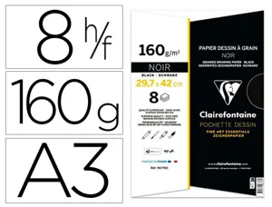 Papier dessin   grain clairefontaine a3 noir 160gr  8f — Non classé
