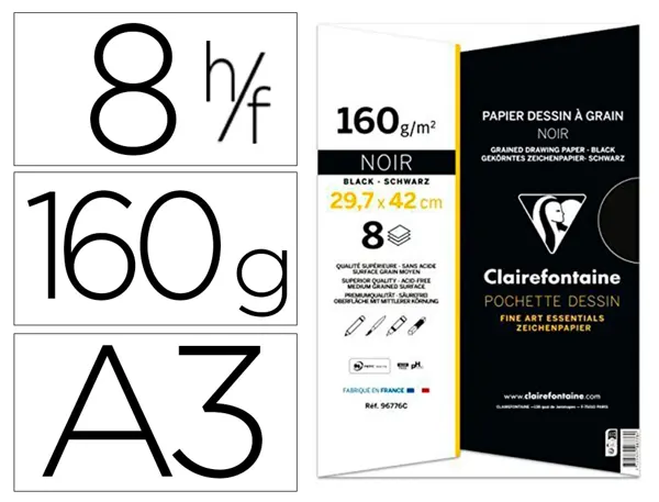 Papier dessin grain clairefontaine a3 noir 160gr 8f — Non classé