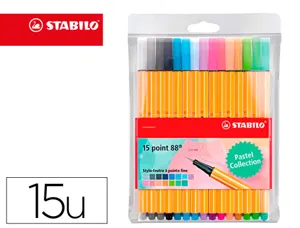 Feutre stabilo boss pointe moyenne 1mm pastel pochette   de 15 coloris assortis — Non classé