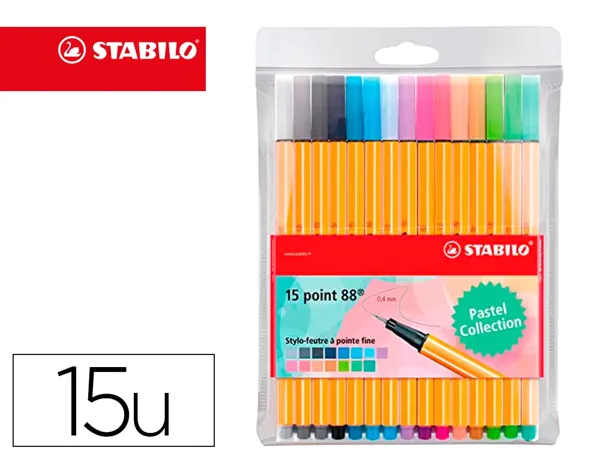 Feutre stabilo boss pointe moyenne 1mm pastel pochette   de 15 coloris assortis — Non classé