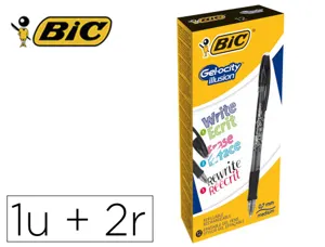 Roller bic gel-ocity illusion pointe moyenne 0,7mm grip caoutchouc encre effacable et rechargeable noire + 2 recharges —…