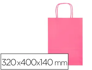 Sac papier q-connect cellulose l anse torsadee     320x400x14mm coloris rose — Non classé