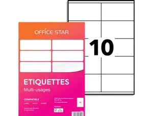 Etiquette office star impression laser jet encre et copieur 105x57mm coloris      blanc pochette 1000 unites — Non classé
