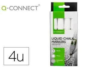 Marqueur q-connect craie liquide pointe ronde trace    3mm coloris blanc boite 4     unites — Non classé