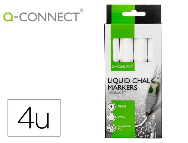 Marqueur q-connect craie liquide pointe ronde trace    3mm coloris blanc boite 4     unites — Non classé