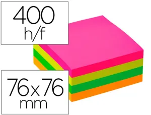 Bloc-notes q-connect cube quick notes 76x76mm 400f      repositionnables sans traces  coloris neon — Non classé