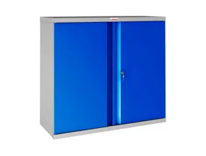 Armoire basse phoenix acier 100cm 2 portes et 1 etagere   serrure a cle coloris bleu — Non classé