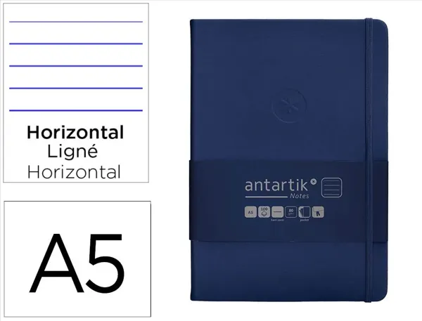 Carnet fermeture elastique antartik notes couverture     rigide a5 ligne 100 feuilles  80gr fsc coloris bleu marine — Non…
