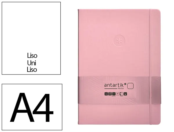 Carnet fermeture elastique antartik notes couverture rigide a4 papier uni ivoire 100 feuilles 80gr fsc rose pastel — Non…