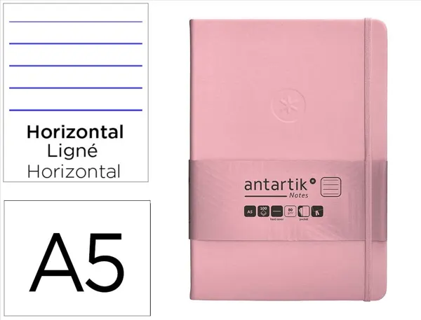 Carnet fermeture elastique antartik notes couverture rigide a5 ligne 100 feuilles 80gr fsc coloris rose pastel — Non…