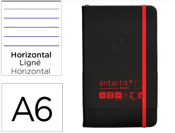 Carnet fermeture elastique rouge antartik notes          couverture rigide a6 ligne 100feuilles 80gr fsc coloris noir — Non…