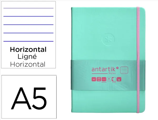 Carnet fermeture elastique rose antartik notes couverturerigide a5 ligne 100 feuilles  80gr fsc coloris turquoise — Non…