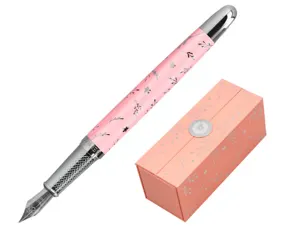 Stylo-plume belius collection1 aluminium encre   bleue coloris rose design     relief argente boite design — Non classé