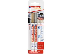 Marqueur edding craie liquide 4085 pointe ogive fine        largeur de trait 1/2mm        coloris or/argent blister de 2 —…
