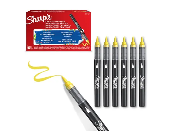 Marqueur sharpie creatif pointe pinceau trait min 1,2mm encre acrylique coloris jaune — Non classé