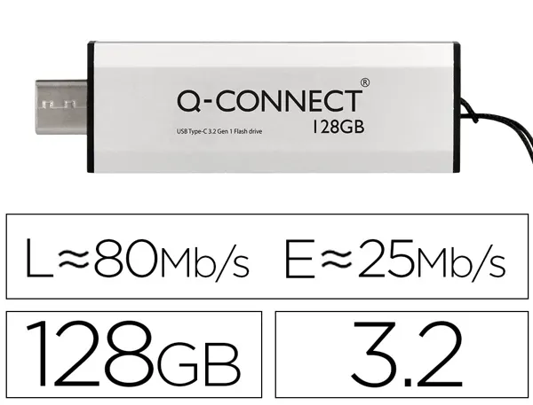 Cle usb q-connect flash drive 128 gb 3.2 type-c — Non classé