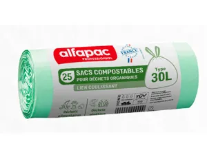 Sac dechets compostable alfapac lien coulissant 18    microns 30l resistance 6,5kg  500x650mm coloris vert 250 — Non classé