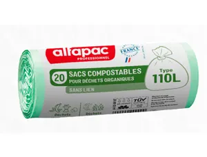 Sac dechets compostable alfapac sans lien 32 microns  110l resistance 18kg          700x1100mm coloris vert 200 — Non classé