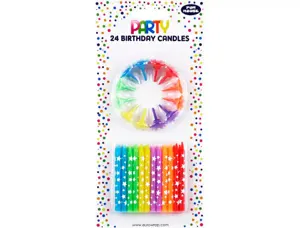 Bougie anniversaire eurowrap motif etoiles coloris         assortis blister 24 unites +  12 supports — Non classé