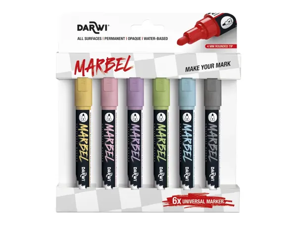 Marqueur darwi marbel universel pointe ronde medium 4mm coloris assortis pastel   set 6 unites — Non classé