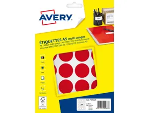 Etiquette avery multi-usages diam. 30 mm impression laser  / jet d'encre / copieur       coloris rouge 240 unites — Non…