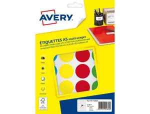 Etiquette avery multi-usages diam. 30 mm impression laser  / jet d'encre / copieur       coloris assortis 168 unites — Non…