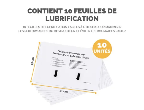 Feuille lubrification fellowes pour destructeurs performance+ paquet 10 unites — Non classé