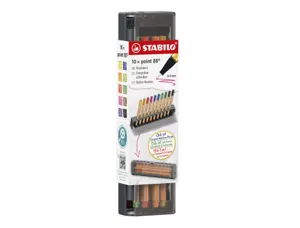 Stylo-feutre stabilo point 88 pointe fine gainee metal      trait 0,4mm 1000m d'ecriture  coloris assortis click box 10 —…