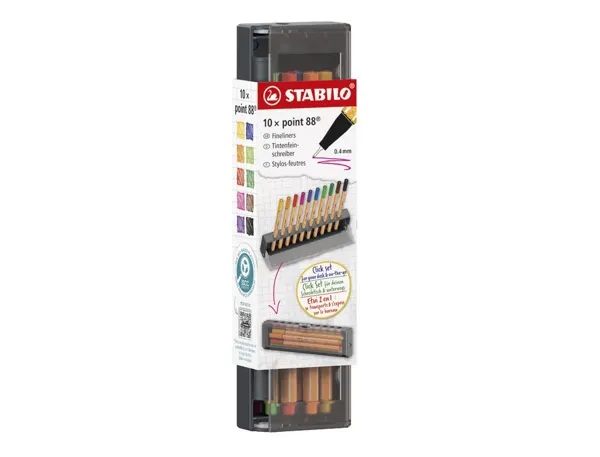 Stylo-feutre stabilo point 88 pointe fine gainee metal      trait 0,4mm 1000m d'ecriture  coloris assortis click box 10 —…