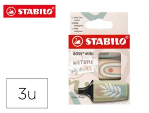 Surligneur stabilo boss mini naturevibes encre base eau    pointe biseautee trace 2/5mm  coloris assortis etui 3 — Non classé