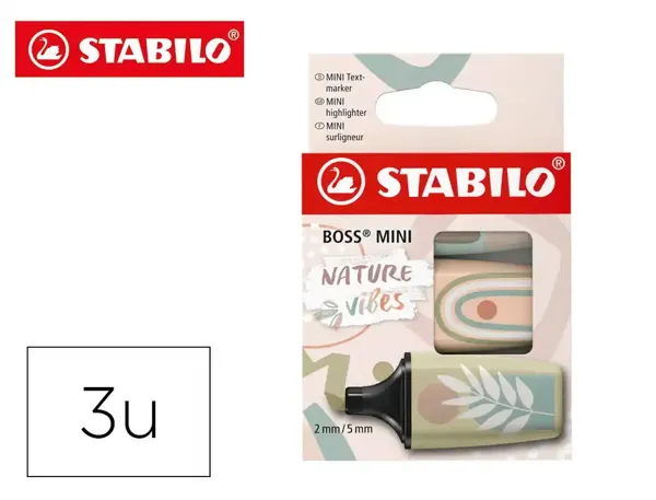 Surligneur stabilo boss mini naturevibes encre base eau    pointe biseautee trace 2/5mm  coloris assortis etui 3 — Non classé