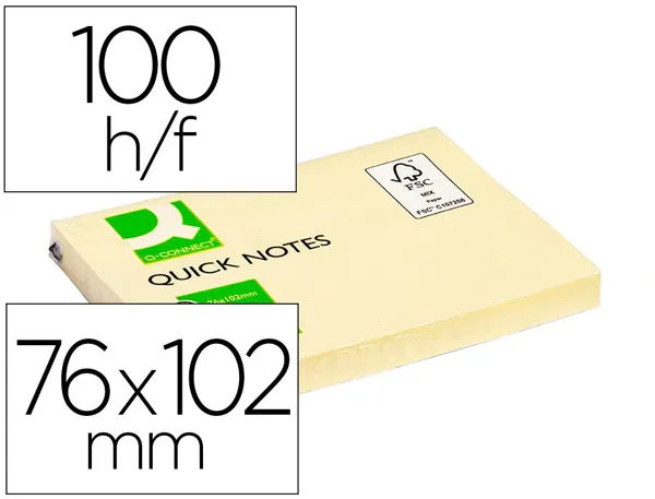 Bloc-notes q-connect quick notes 102x76mm 1 bloc 100f repositionnables coloris jaune — Non classé