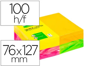 Bloc-notes q-connect quick notes couleurs néon rainbow 76x127mm 100f repositionnables roseorange/vert/jaune 12 blocs — Non…