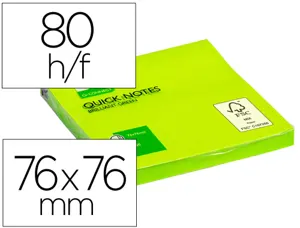 Bloc-notes q-connect quick notes couleurs néon 76x76mm 80f repositionnables coloris vert vif — Non classé