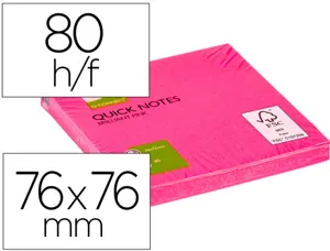 Bloc-notes q-connect quick notes couleurs néon 76x76mm 80f repositionnables coloris rose vif — Non classé
