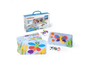 Mosaiques pegs miniland 3 tailles de pions diametre     10mm 180 pieces coloris       assortis 6 fiches modeles — Non classé