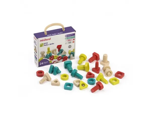 Lot de vis et boulons eco conãus miniland fibre         plastique et bois 100%        recycleble 24 pieces et 4 — Non classé